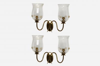 Ercole Barovier Murano glass wall sconces by Barovier glass brass Italy 1960s