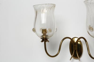 Ercole Barovier Murano glass wall sconces by Barovier glass brass Italy 1960s