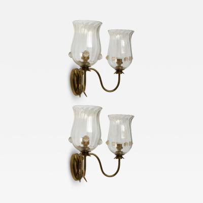Ercole Barovier Murano glass wall sconces by Barovier glass brass Italy 1960s