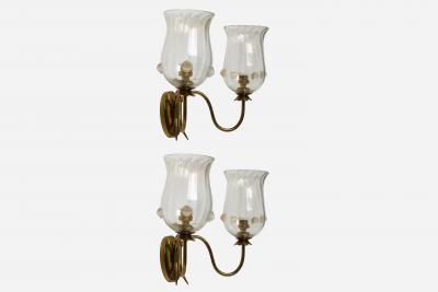 Ercole Barovier Murano glass wall sconces by Barovier glass brass Italy 1960s