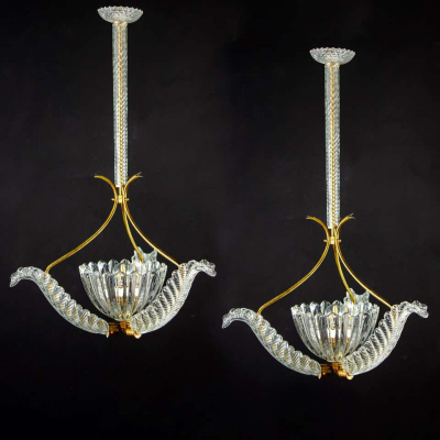 Ercole Barovier Pair of Liberty Pendants or Lanterns by Ercole Barovier 1940s