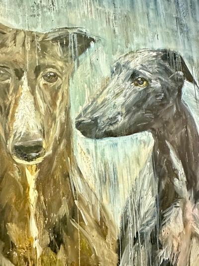 Eric Alfaro Galgos Greyhounds Impressive 10 Foot Long Painting by Eric Alfaro