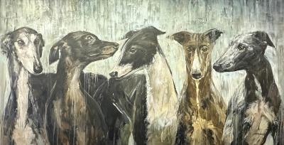 Eric Alfaro Galgos Greyhounds Impressive 10 Foot Long Painting by Eric Alfaro