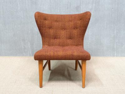 Eric Bertil Karl n Eric Bertil Karl n Lounge Chair in Ember Toned Upholstery and Elm Sweden 1940s