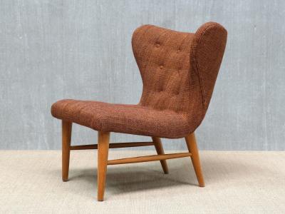 Eric Bertil Karl n Eric Bertil Karl n Lounge Chair in Ember Toned Upholstery and Elm Sweden 1940s