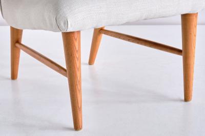 Eric Bertil Karl n Eric Bertil Karl n Pair of Lounge Chairs in Ivory Linen and Elm Sweden 1940s