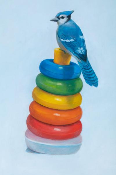 Eric Wieringa The Ringer Blue Jay Resting Atop Vintage Ring Toy