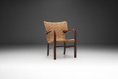 Erich Dieckmann Woven Wingback Armchair in the Manner of Erich Diekmann The Netherlands 1940s