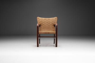 Erich Dieckmann Woven Wingback Armchair in the Manner of Erich Diekmann The Netherlands 1940s