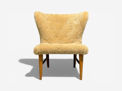 Erik Bertil Karl n Rare Easy Chair Beech Shearling Sweden 1940s