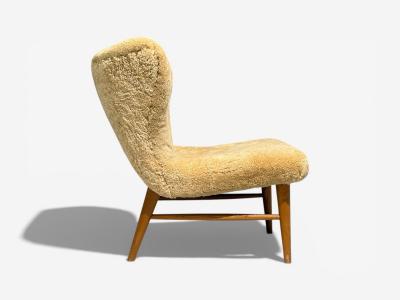 Erik Bertil Karl n Rare Easy Chair Beech Shearling Sweden 1940s