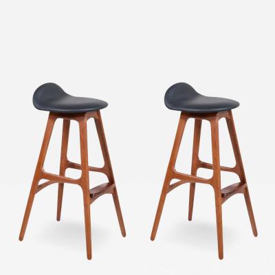 Erik Buch Danish Modern Sculpted Teak Rosewood Bar Stools by Erik Buch