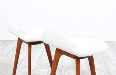 Erik Buch Danish Modern Teak Wool Boucle Stools by Erik Buch