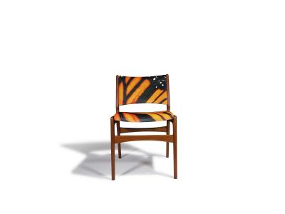 Erik Buch Mid century Erik Buck Danish Teak Dining Chairs in Abstract Velvet Print