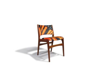 Erik Buch Mid century Erik Buck Danish Teak Dining Chairs in Abstract Velvet Print