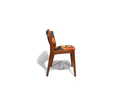Erik Buch Mid century Erik Buck Danish Teak Dining Chairs in Abstract Velvet Print