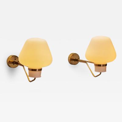 Erik Gunnar Asplund Opaline Glass and Brass Wall Lamps by Erik Gunnar Asplund for ASEA Sweden 1940s