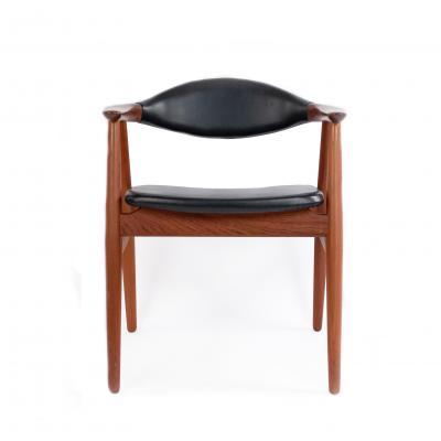 Erik Kirkegaard Set of 4 4 Black Vinyl and Teak Erik Kirkegaard Midcentury Side Chairs
