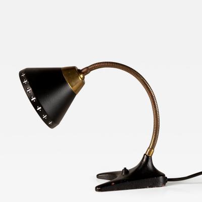 Erik W rn Black and Brass Gooseneck Desk Lamp by Erik W rn for Ew V rnamo Sweden 1950s