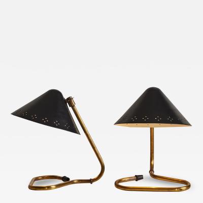 Erik W rn Pair of 1950s Erik Warna GK14 Black and Brass Perforated Shade Table Lamps