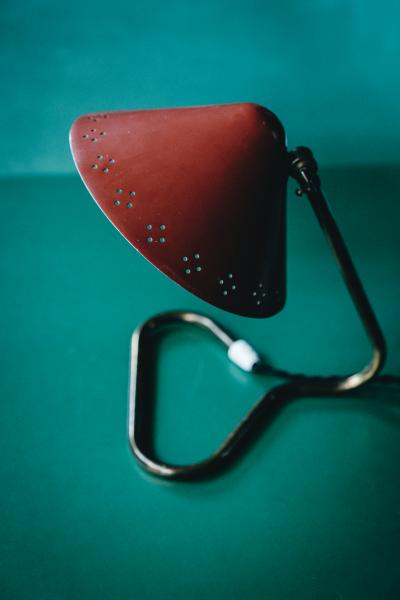 Erik W rn Pair of 1950s Erik Warna GK14 Red Perforated Shade Table Lamps