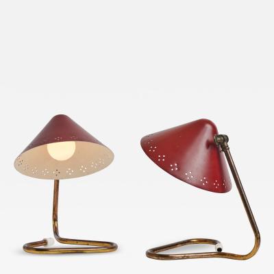 Erik W rn Pair of 1950s Erik Warna GK14 Red Perforated Shade Table Lamps