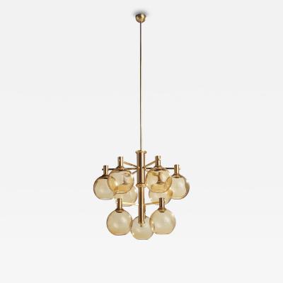 Erik Warna Sizeable Chandelier with Brass and Glass Sweden 1960s