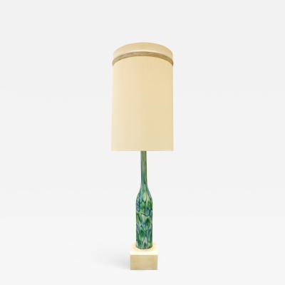 Ermanno Toso Fratelli Toso Large Table Lamp with Green and Blue Murrhines 1950s