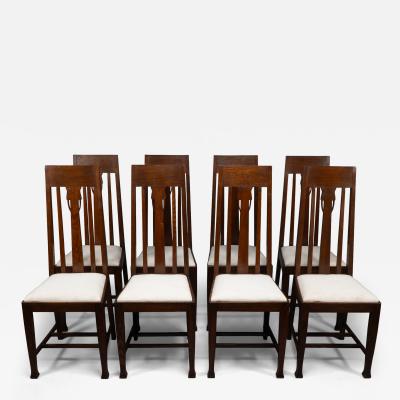 Ernest Archibald Taylor Set of Eight Arts Crafts Glasgow School Oak Dining Chairs with Tulip Details