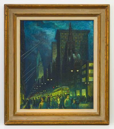 Ernest Fiene Winter Evening Fifth Avenue Night Scene