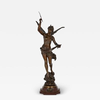 Ernest Justin Ferrand Patinated bronze angel by Ferrand