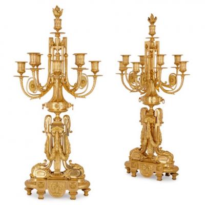 Ernest Royer Antique French gilt bronze clock set by Royer