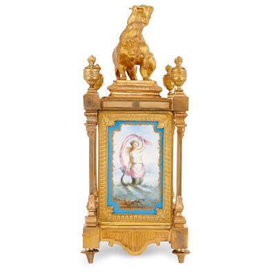 Ernest Royer Neoclassical mantel clock in ormolu and Sevres style porcelain by Ernest Royer