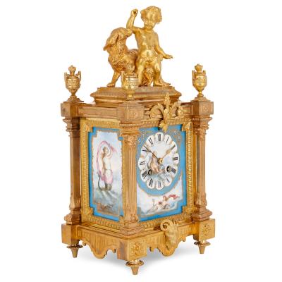 Ernest Royer Neoclassical mantel clock in ormolu and Sevres style porcelain by Ernest Royer