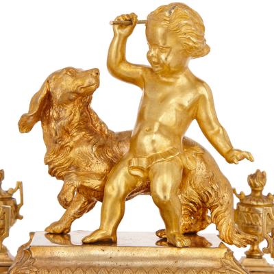 Ernest Royer Neoclassical mantel clock in ormolu and Sevres style porcelain by Ernest Royer