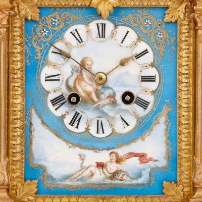 Ernest Royer Neoclassical mantel clock in ormolu and Sevres style porcelain by Ernest Royer