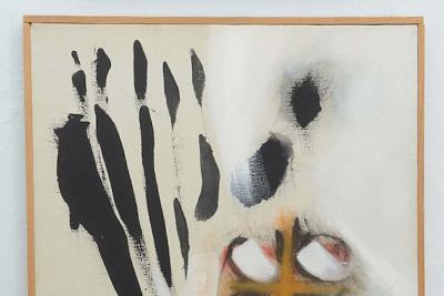 Ernest Tino Trova Modern Oil on Canvas Ernest Trova Four Score Seven Years Ago 1961