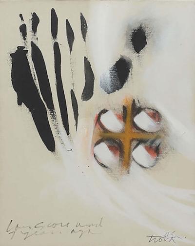 Ernest Tino Trova Modern Oil on Canvas Ernest Trova Four Score Seven Years Ago 1961