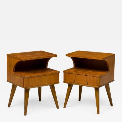 Erno Fabry Pair of Mid Century American 2 Tiered Walnut Nightstands with Pullout Drawers