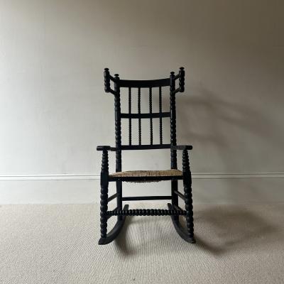 Ernrst Gimson Arts and Crafts Bobbin Ebonized Small Rocking Chair attributed to Ernest Gimson