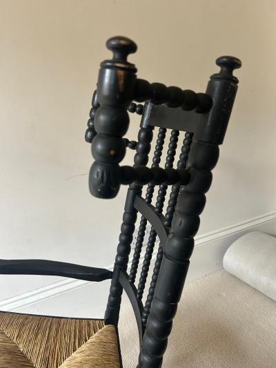 Ernrst Gimson Arts and Crafts Bobbin Ebonized Small Rocking Chair attributed to Ernest Gimson