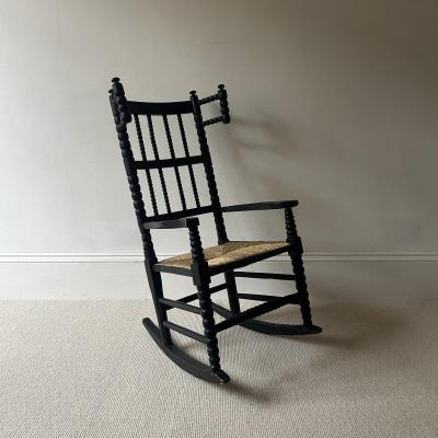 Ernrst Gimson Arts and Crafts Bobbin Ebonized Small Rocking Chair attributed to Ernest Gimson