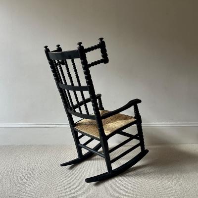 Ernrst Gimson Arts and Crafts Bobbin Ebonized Small Rocking Chair attributed to Ernest Gimson