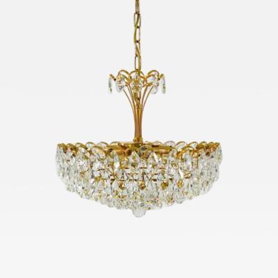 Ernst Palme Ernst Palme Palwa Hollywood Regency Gilt Brass Crystals Chandelier 1970s