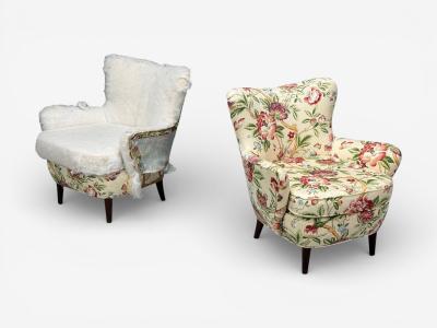 Ernst Schwadron Ernst Schwadron Style Mahogany Fabric Organic Lounge Chairs USA 1960s