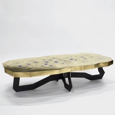 Erwan Boulloud Brass Mosaic W Lapis Lazuli Black Steel Echo Coffee Table by Erwan Boulloud