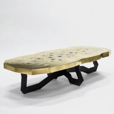 Erwan Boulloud Brass Mosaic W Lapis Lazuli Black Steel Echo Coffee Table by Erwan Boulloud