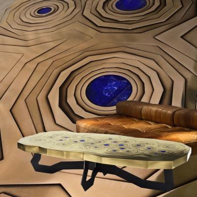 Erwan Boulloud Brass Mosaic W Lapis Lazuli Black Steel Echo Coffee Table by Erwan Boulloud