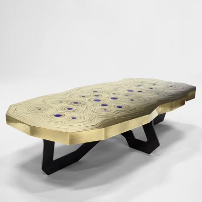 Erwan Boulloud Brass Mosaic W Lapis Lazuli Black Steel Echo Coffee Table by Erwan Boulloud