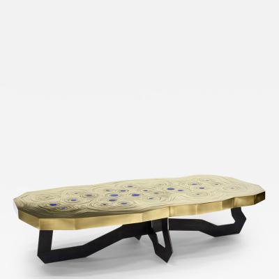 Erwan Boulloud Brass Mosaic W Lapis Lazuli Black Steel Echo Coffee Table by Erwan Boulloud